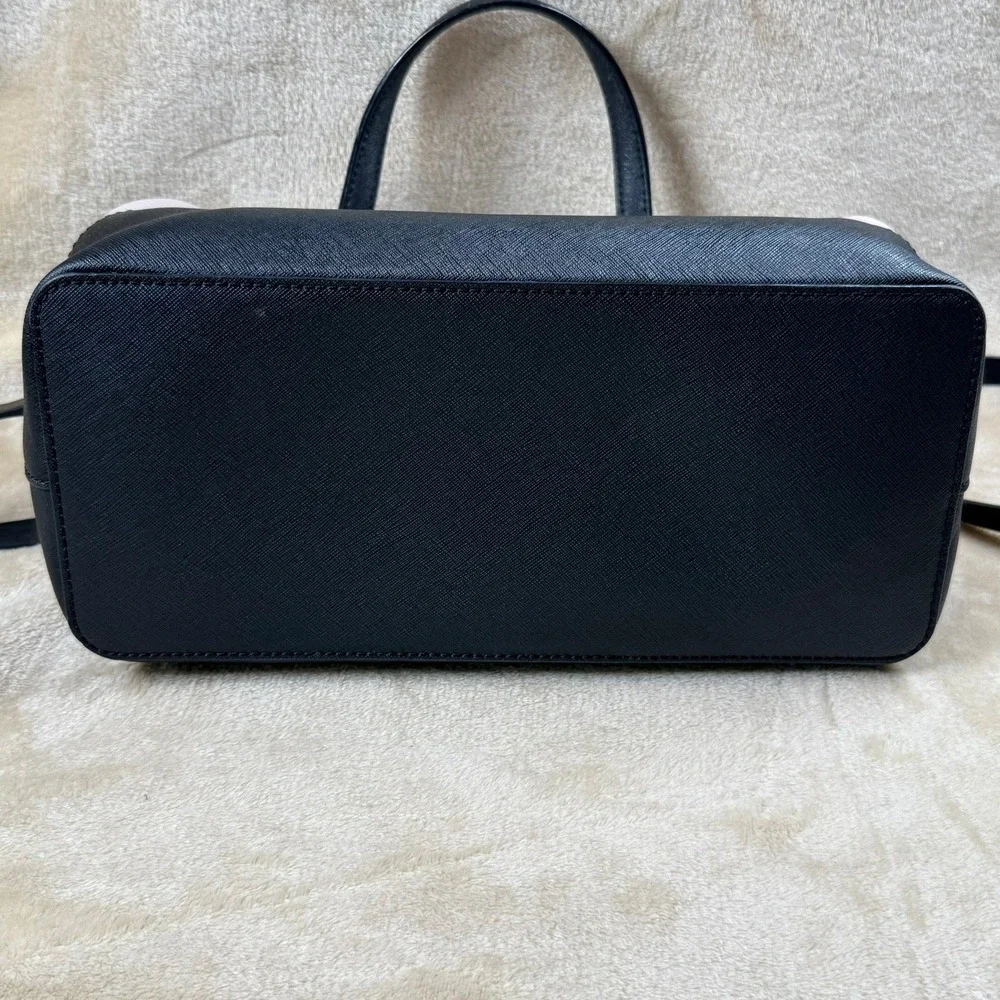 Kate Spade New York Laurel Way Evangelie Satchel Bag Taupe Black Leather